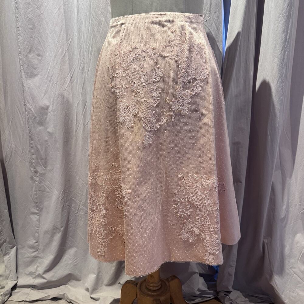 Original 1950s Point D’esprit Appliqué Beaded Lace •pealized Paillettes Waist 28
